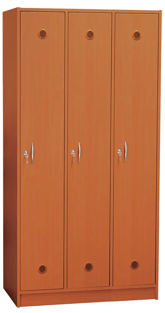 STL - 180 - 90 šatní skříň dřevěná, 3-dveřová, šatní tyč, 1800 x 900 x 500, sokl, třešeň šumavská